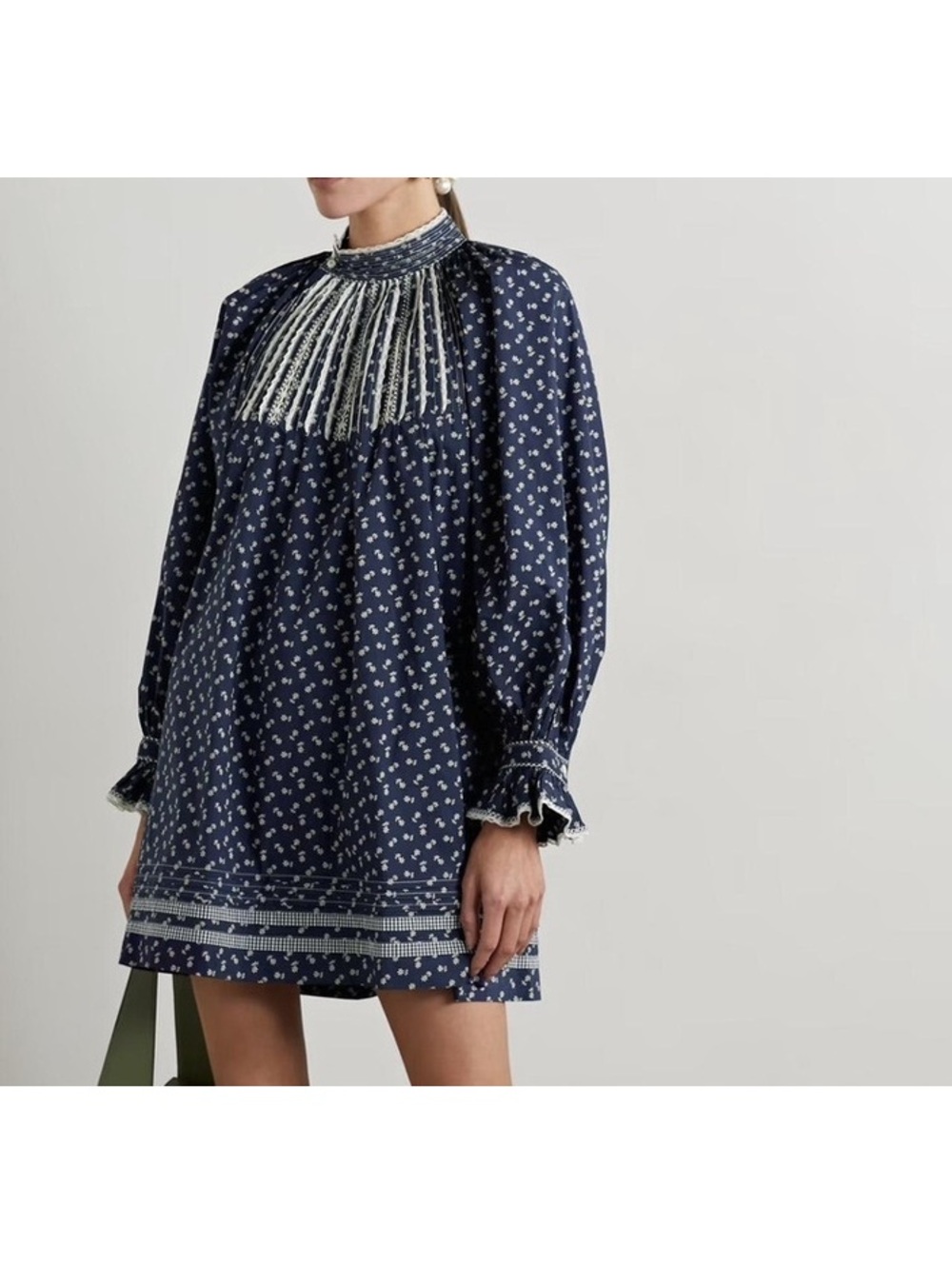 NWOT DOEN Beatrice Cotton Poplin cottage core navy long sleeve floral dress XS - Picture 1 of 6